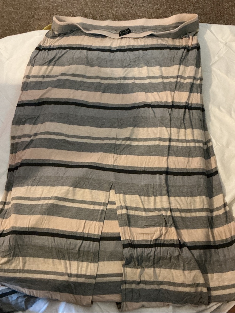 Jessica Simpson Striped Maxi Skirt in Gray and Cream